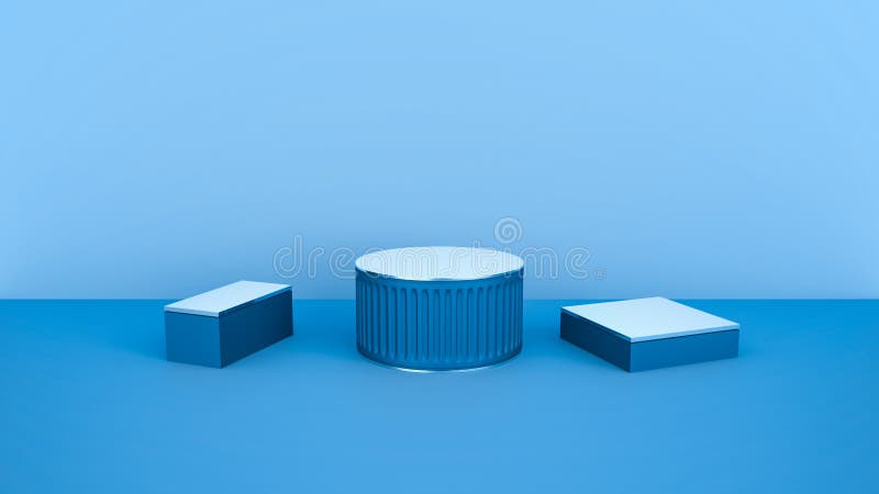3d rendering BOX AND CYLINDER podium minimal BLUE wall scene royalty free illustration