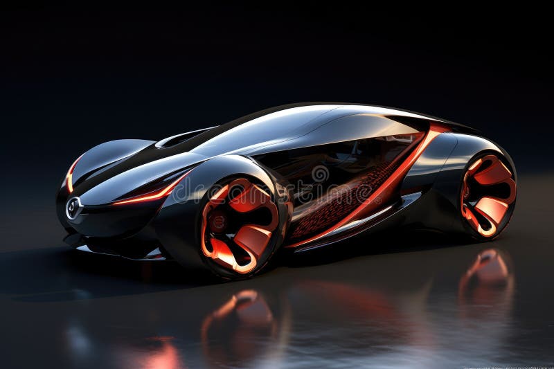 3D rendering of a brand-less generic concept car in studio environment, Car design using digital tablet, stock illustration.