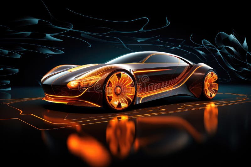 3D rendering of a brand-less generic concept car in studio environment, Car design using digital tablet, royalty free illustration.