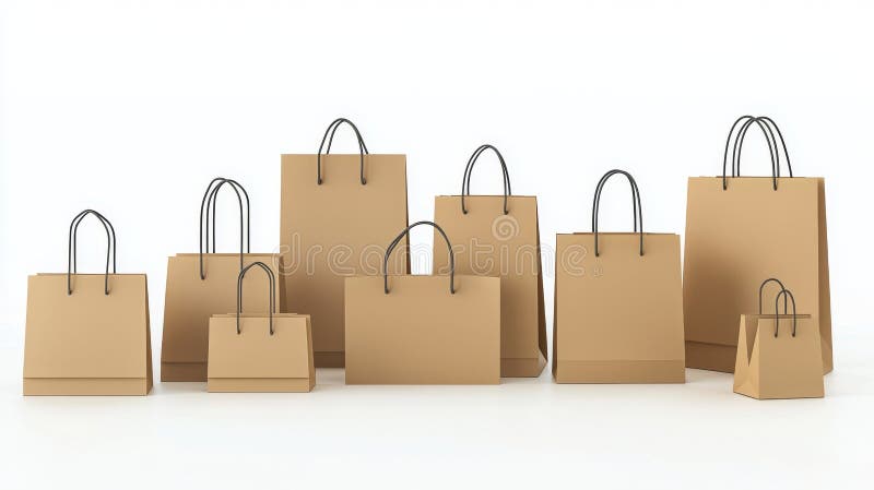 3D rendering of a bunch of blank paper bags on a transparent background vector illustration