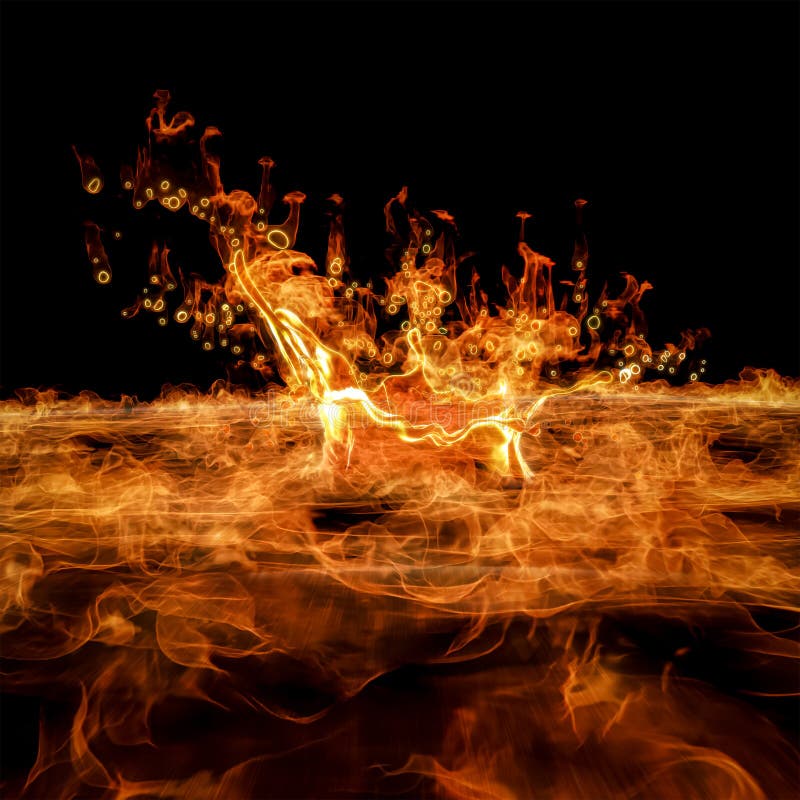 3D Rendering of Burning Liquid Fuel Splah on Fire and Flame Stock