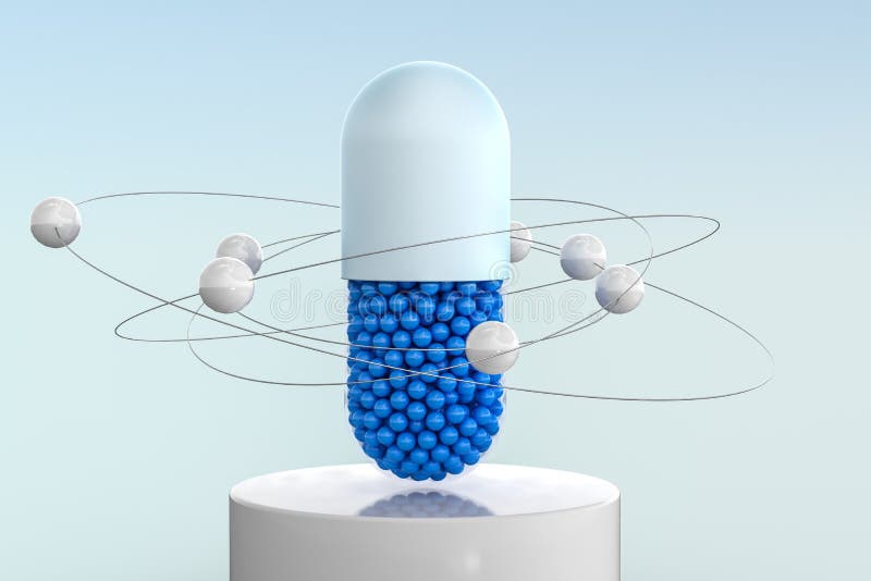 3d rendering, błękitna kapsuła z białym tłem ilustracji