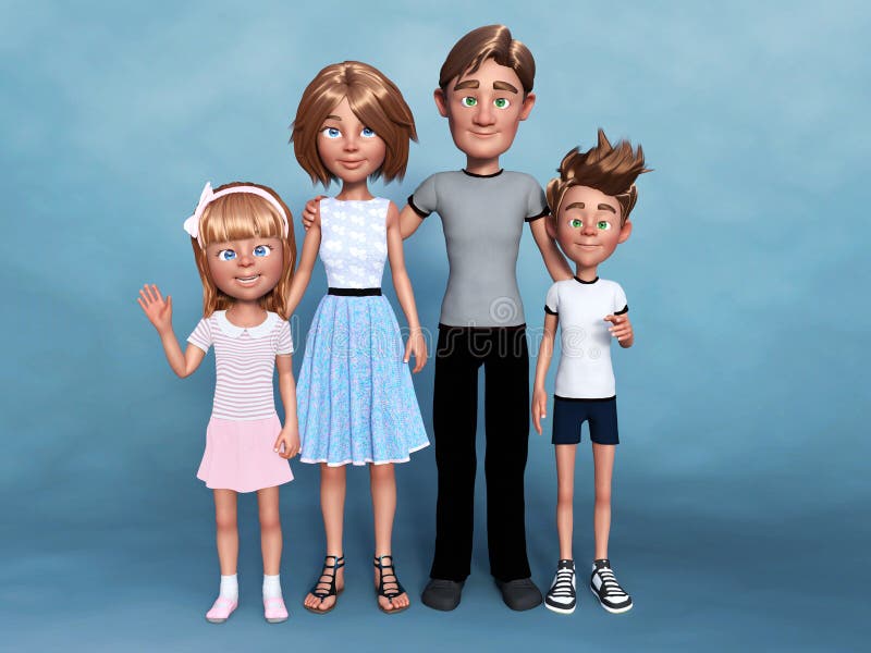 3D rendering of a cartoon family portrait
