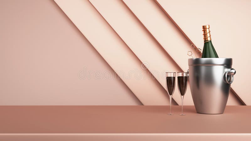 3D Rendering of Champagne Bottle with Star Sticks in Silver Bucket ...