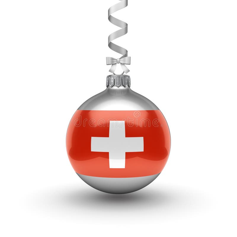 3D Rendering Christmas Ball with the Flag of Switzerland Stock