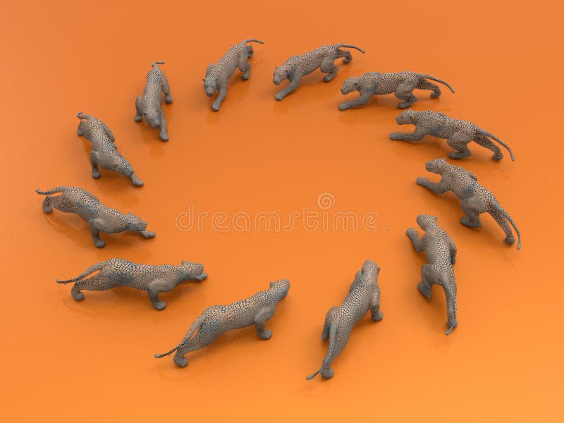 3D rendering - circular array of multiple leopards vector illustration