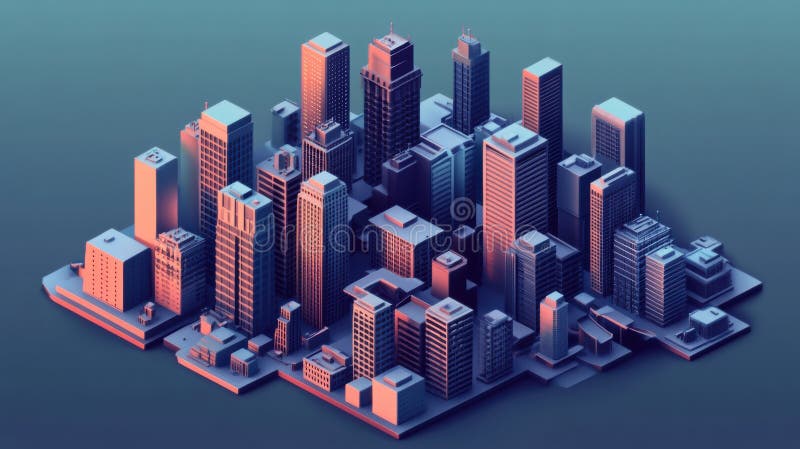 A 3d rendering of a city with skyscrapers, AI stock illustration