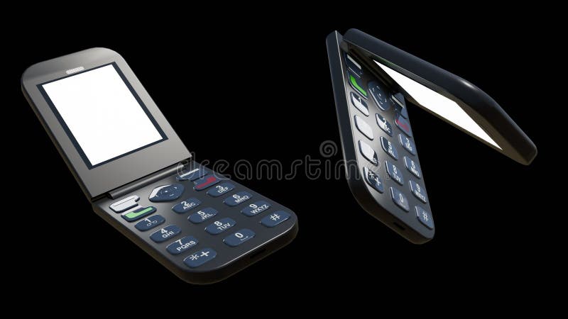 3D rendering of a classic flip phone stock illustration
