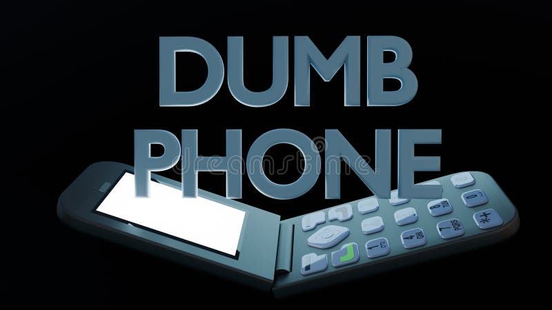 A flip phone with the letters \'DUMB PHONE\' stock illustration