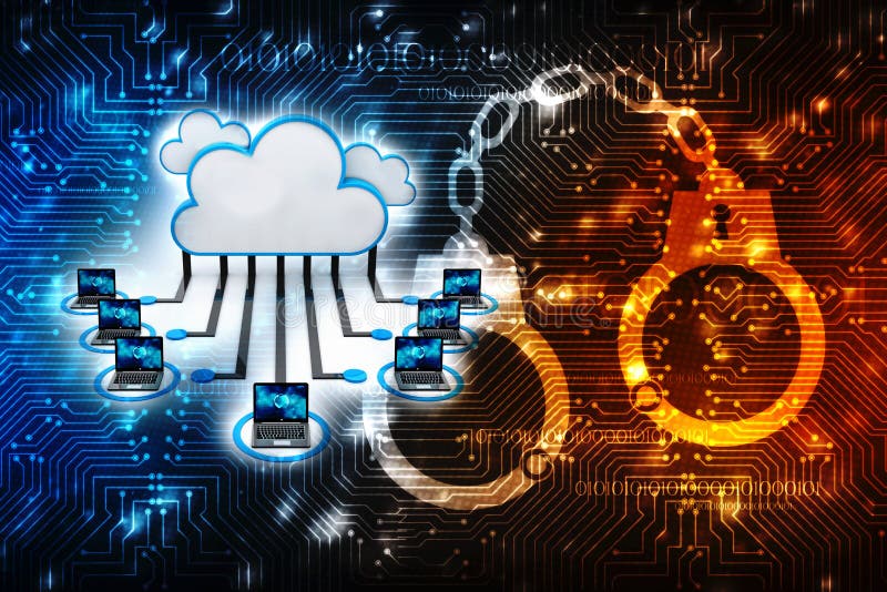 Cloud Computing, Cloud with Computer in abstract technology background. 3d render stock illustration