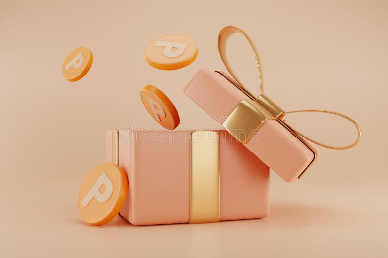 3d de redare a monedelor plutind deasupra unei cutii cadou royalty free illustration