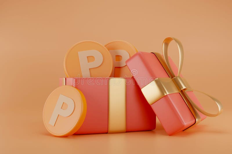 3d de redare a monedelor plutind deasupra unei cutii cadou stock illustration