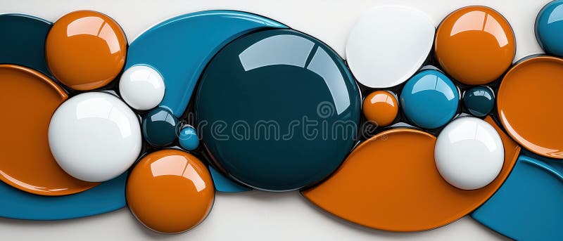 A 3D rendering of a collection of colorful spheres arranged in a curved pattern. royalty free illustration
