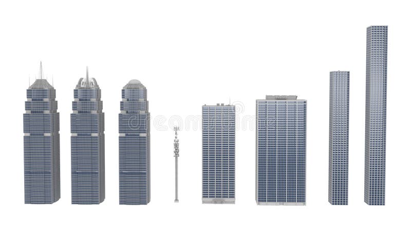 3D Rendering collection of High-rise Buildings over White Background vector illustration