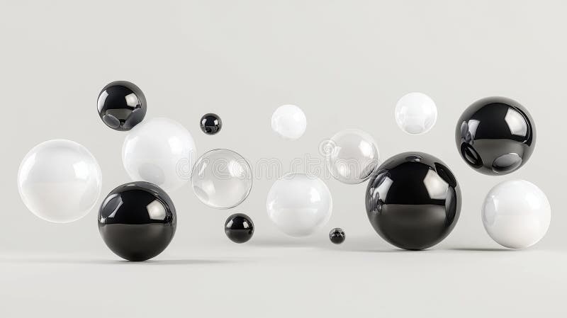 A 3D rendering of a collection of spheres in various colors and sizes, floating against a light gray background. vector illustration