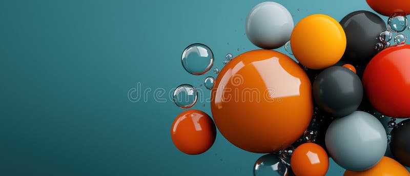 A 3D rendering of a collection of spheres in various colors and sizes, floating against a teal background. vector illustration