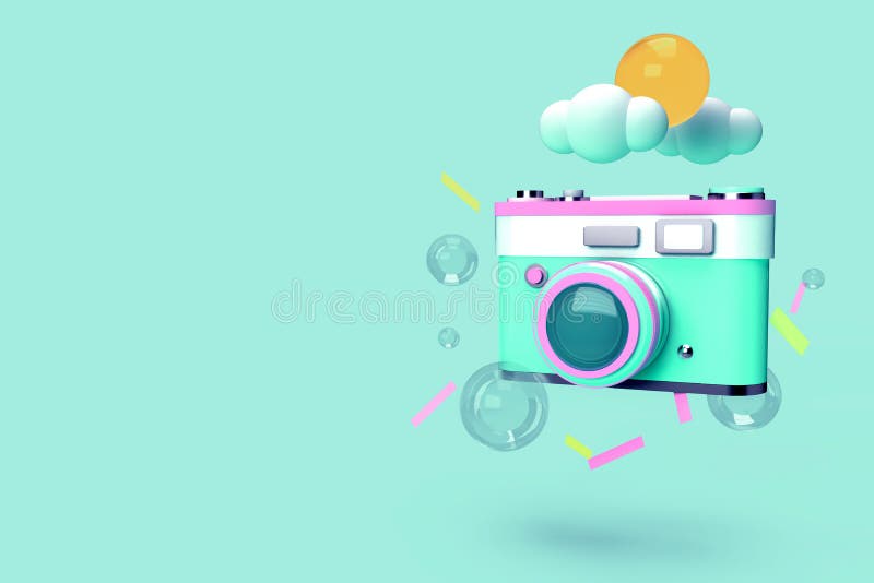 3d Rendering Colorful camera with summer concept stock illustration