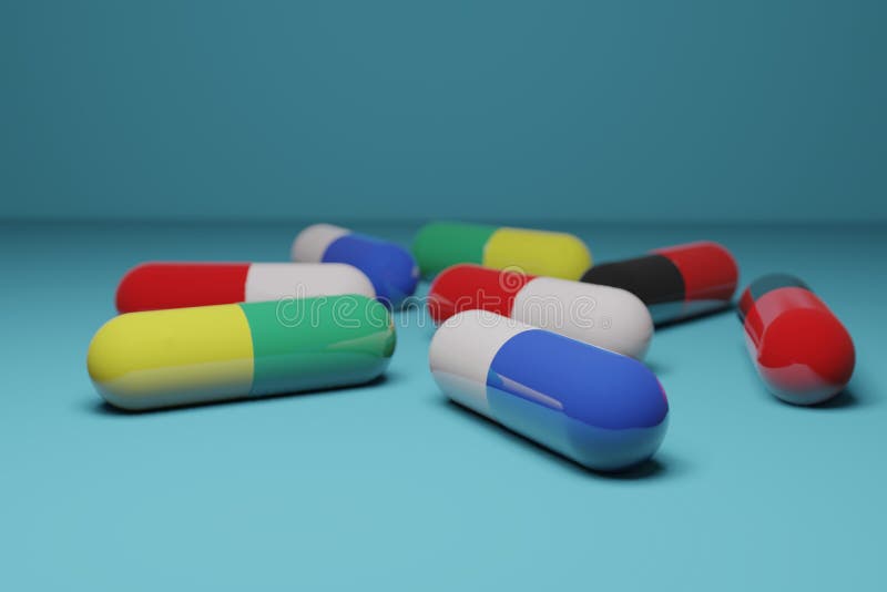 3D rendering Colorful capsules pills. stock illustration