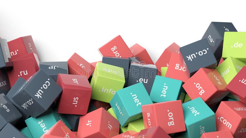 3d rendering, colorful cubes with domain extensions royalty free illustration