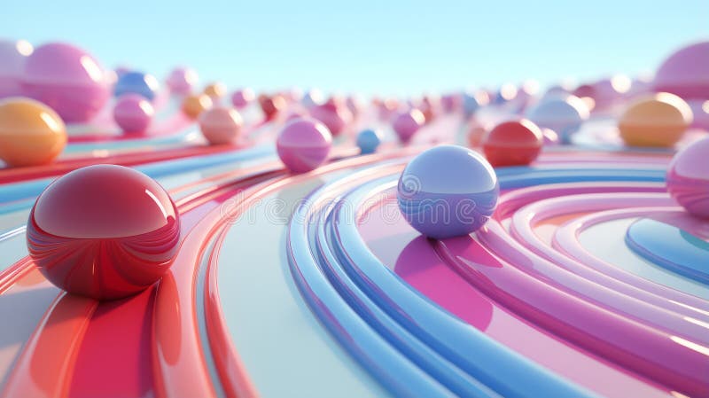 3d rendering of colorful eggs on the surface of a wavy surface generative ai. Smooth grooves illustrations