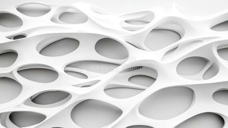 A 3D rendering of a complex, abstract structure composed of interconnected white shapes. vector illustration