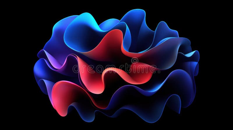 A 3D rendering of a complex, abstract structure composed of overlapping, curved shapes in shades of blue and red. vector illustration