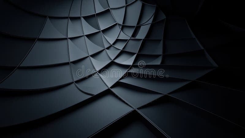 A 3D rendering of a complex, dark-colored geometric pattern. stock illustration