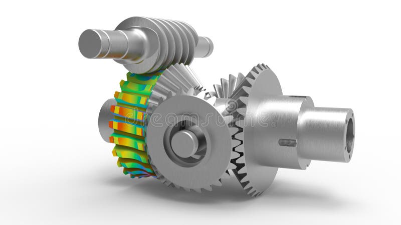 3D rendering - complex gear assembly structural analysis stock illustration
