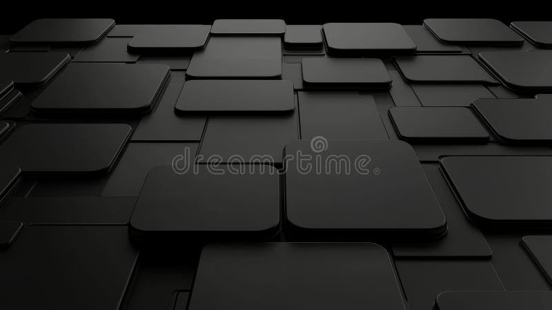 A 3D rendering of a complex geometric pattern of black squares and rectangles. royalty free illustration