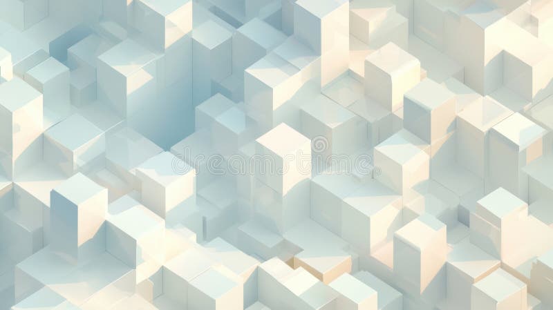 A 3D rendering of a complex geometric pattern composed of white cubes. vector illustration