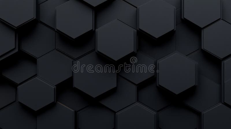 A 3D rendering of a complex geometric pattern. The image presents a captivating scene of a 3D rendering of black hexagons arranged in a repeating pattern. The hexagons are meticulously crafted with a glossy finish, giving them a sense of depth and dimension. They are arranged in a staggered pattern, creating a sense of movement and rhythm. The image is devoid of any text or other objects, focusing solely on the intricate design of the black hexagons. The precise positioning of the hexagons and their glossy finish give the image a sense of symmetry and balance. AI generated