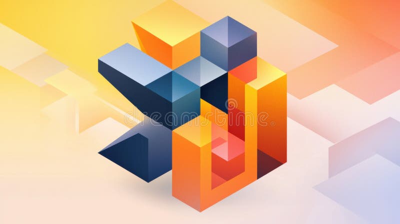 A 3D rendering of a complex geometric structure composed of various colored cubes and rectangles. vector illustration