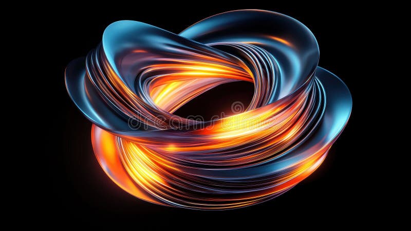 A 3D rendering of a complex, swirling metallic structure with glowing orange and yellow highlights. royalty free illustration