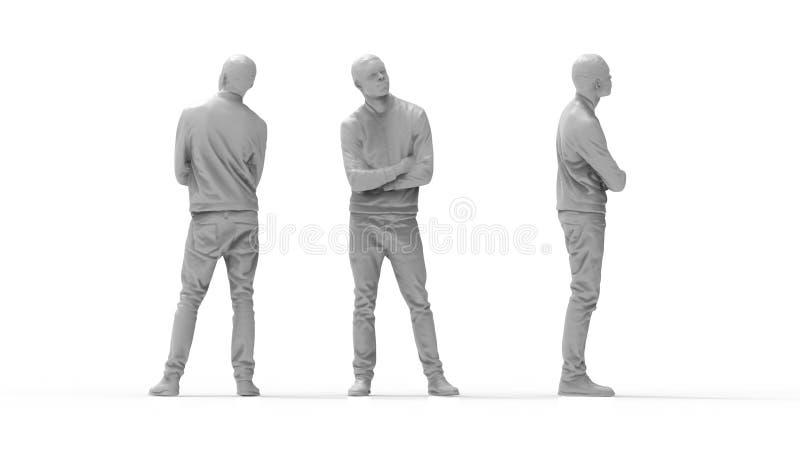 3d rendering of a computer model of a man standing in white studio background