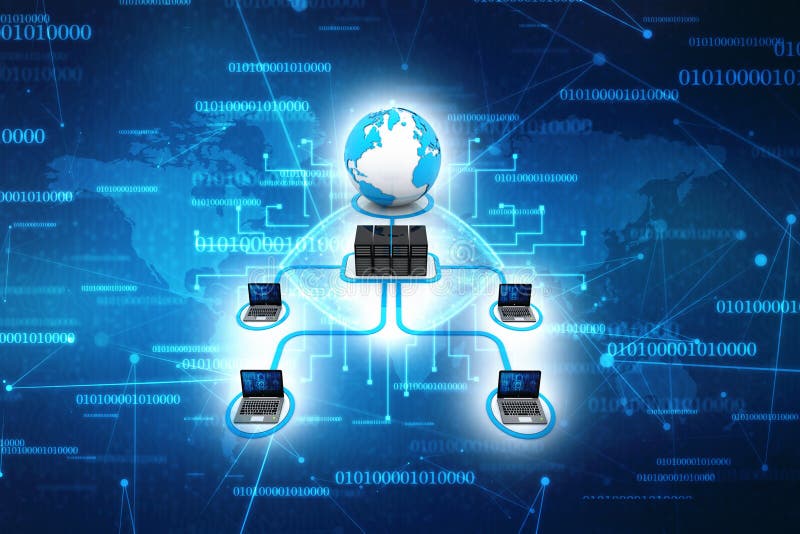 Computer network with server, Internet Communication background stock illustration
