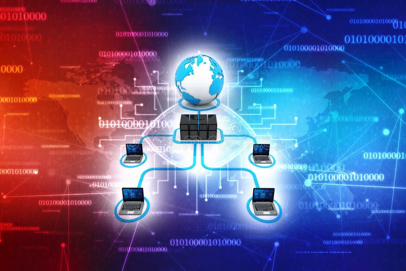 Computer network with server, Internet Communication background stock illustration