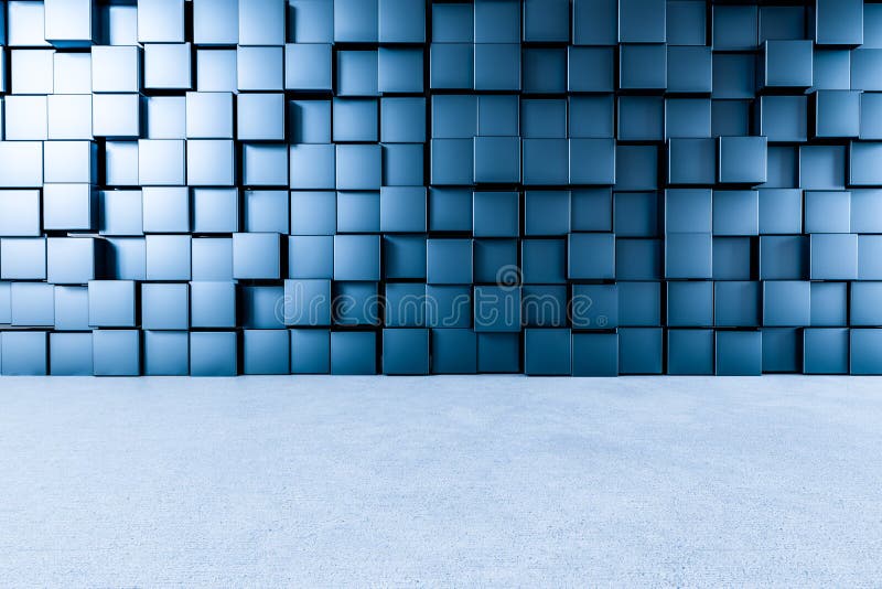 3d rendering, creative cubes wall with floor stock illustration 3d rendering, creative cubes wall with floor stock illustration