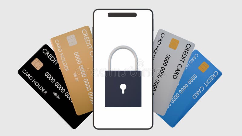 Credit cards and smartphone with padlock vector illustration