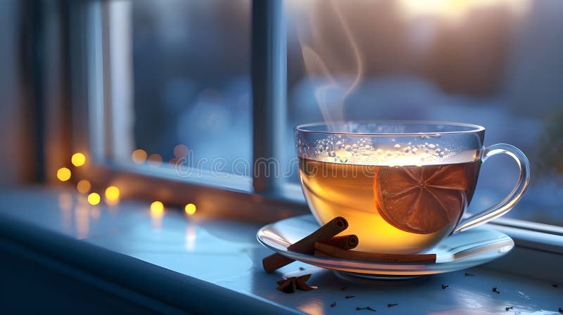 3D Rendering Cup από τσάι με κανέλα στο ξύλινο τραπέζι Ενίσχυση αισθητικής έκκλησης και ζεστασιά ελεύθερη απεικόνιση δικαιώματος