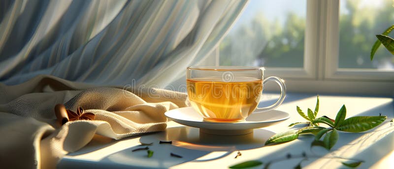 3D Rendering Cup από τσάι με κανέλα στο ξύλινο τραπέζι Ενίσχυση αισθητικής έκκλησης και ζεστασιά απεικόνιση αποθεμάτων