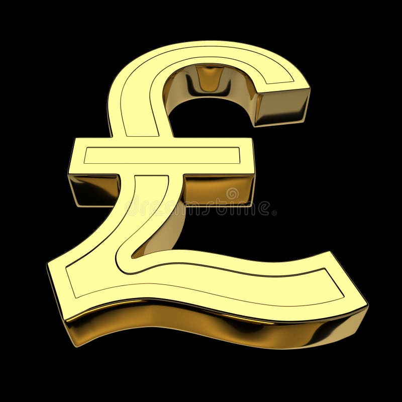 3D rendering of the currency symbol British pound or Lira, golden, isolated on black background stock illustration 3D rendering of the currency symbol British pound or Lira, golden, isolated on black background stock illustration