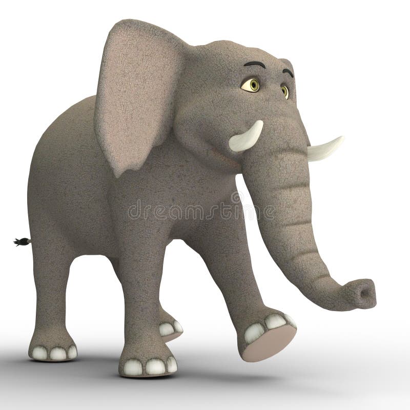 3D-illustration of a cute and funny adult cartoon elephant.