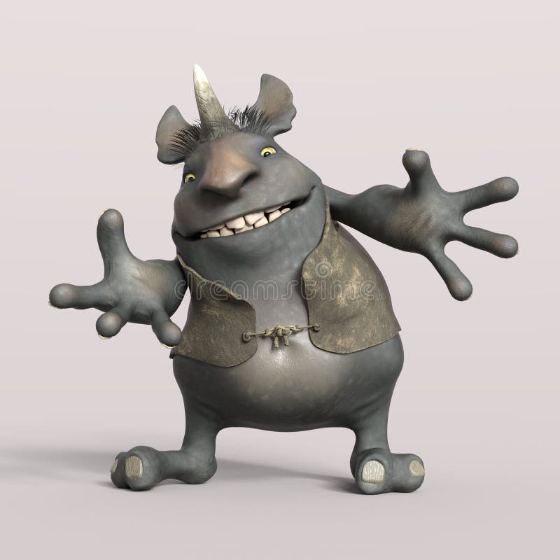 3D-illustration of a cute and funny cartoon kobold welcome you, isolated rendering object