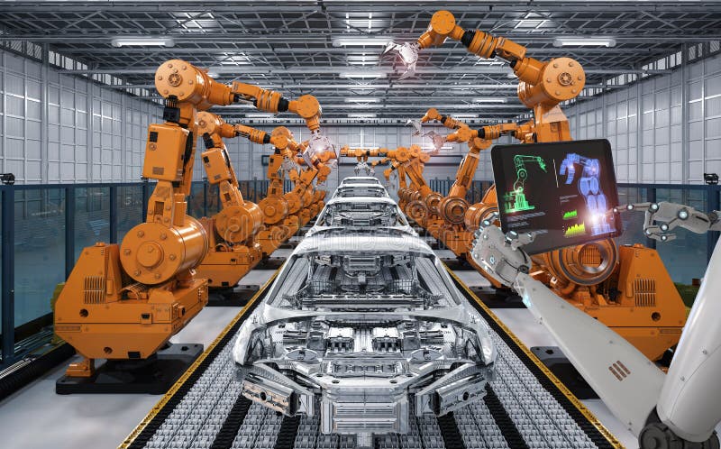 Cyborg control robot assembly line stock image Cyborg control robot assembly line stock image