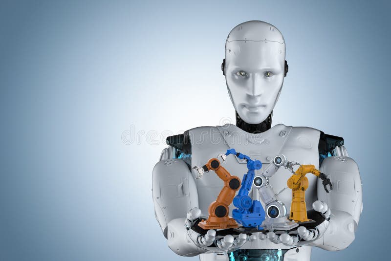 Cyborg with robot arms vector illustration
