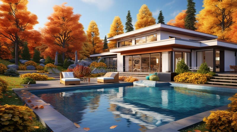 3d rendering della moderna casa accogliente con piscina illustrazione vettoriale