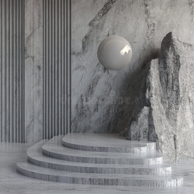 3d rendering delle scale sulla parte superiore della roccia. progettazione in background