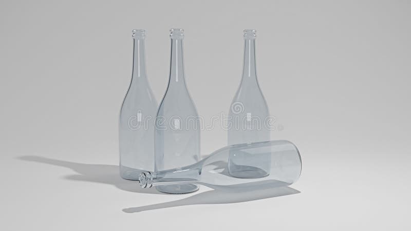 3d rendering di quattro bottiglie di vetro su fondo isolato illustrazione di stock