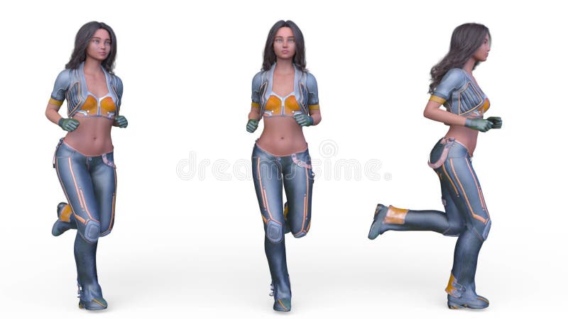 3d rendering di una cyber-donna in carica royalty illustrazione gratis