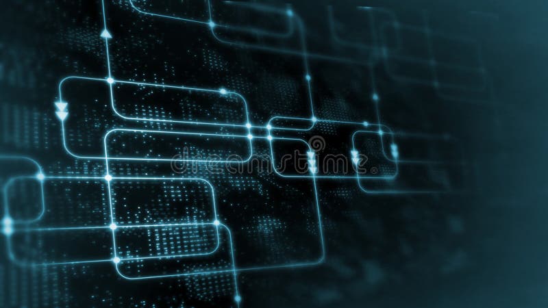 3D Rendering of Digital abstract technology. Blue color computer software flow chart on data science system diagram background. royalty free stock photography